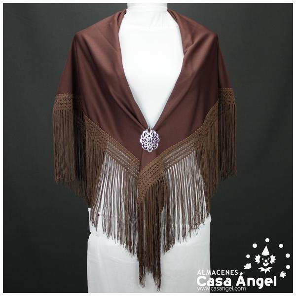 MANTÓN FLAMENCO MARRÓN CON FLECO CALADO DE CUQUILLO