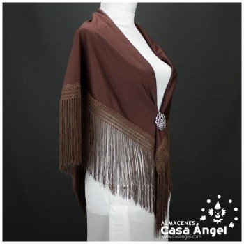 MANTÓN FLAMENCO MARRÓN CON FLECO CALADO DE CUQUILLO