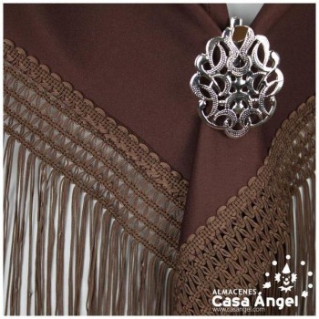 MANTÓN FLAMENCO MARRÓN CON FLECO CALADO DE CUQUILLO