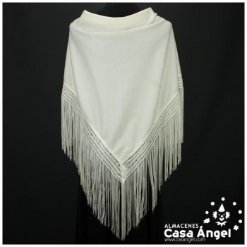 MANTÓN FLAMENCO BLANCO HUESO CON FLECO CALADO DE CUQUILLO