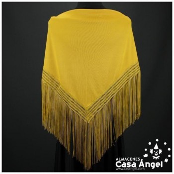 MANTÓN FLAMENCO AMARILLO MOSTAZA CON FLECO CALADO DE CUQUILLO