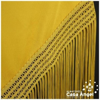 MANTÓN FLAMENCO AMARILLO MOSTAZA CON FLECO CALADO DE CUQUILLO