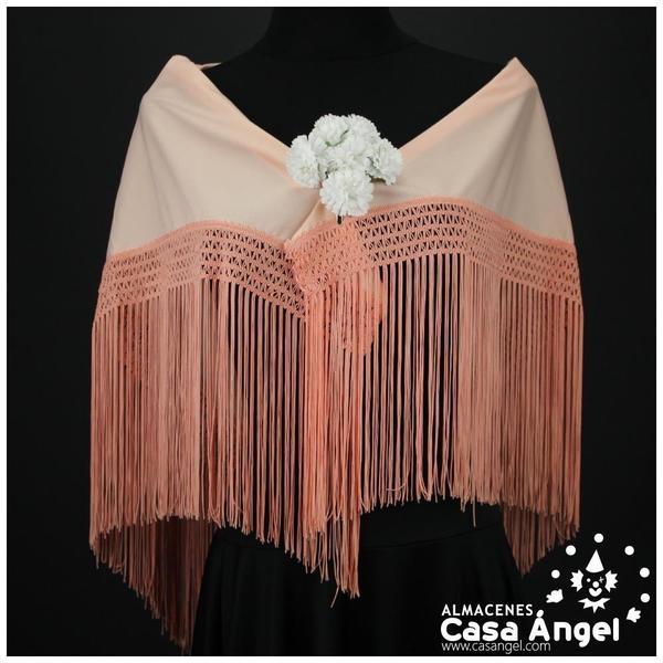 MANTÓN FLAMENCO SALMÓN CON FLECO CALADO DE CUQUILLO
