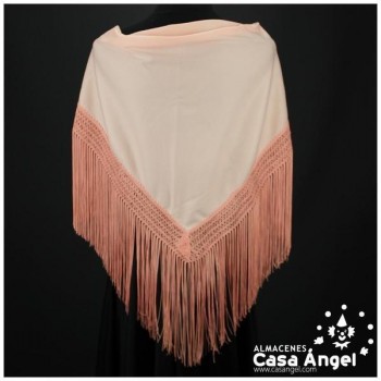 MANTÓN FLAMENCO SALMÓN CON FLECO CALADO DE CUQUILLO