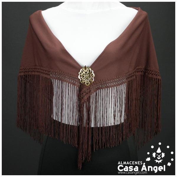 MANTÓN FLAMENCO MARRÓN CON FLECO CALADO