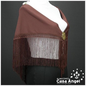 MANTÓN FLAMENCO MARRÓN CON FLECO CALADO