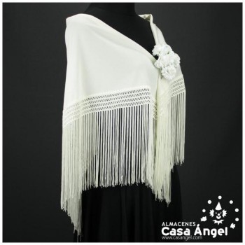 MANTÓN FLAMENCO BEIGE CON FLECO CALADO DE CUQUILLO