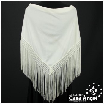 MANTÓN FLAMENCO BEIGE CON FLECO CALADO DE CUQUILLO