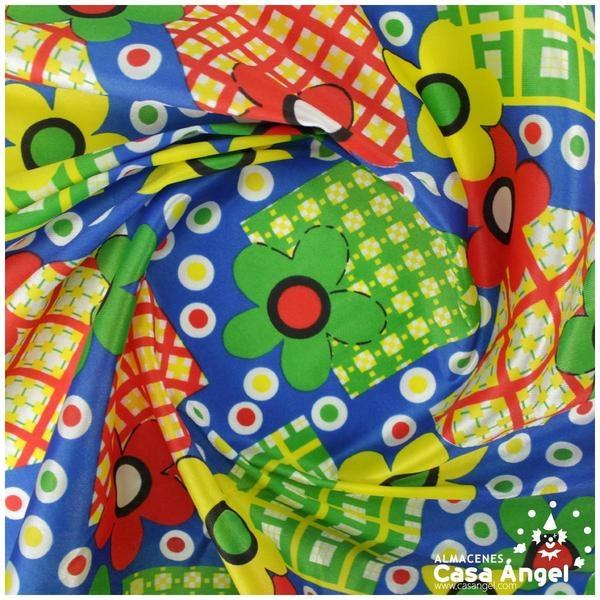 SATÍN ESTAMPADO DE FLORES SOBRE AZUL SERIE MARGA 150cm
