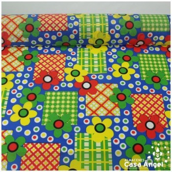 SATÍN ESTAMPADO DE FLORES SOBRE AZUL SERIE MARGA 150cm
