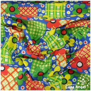 SATÍN ESTAMPADO DE FLORES SOBRE AZUL SERIE MARGA 150cm