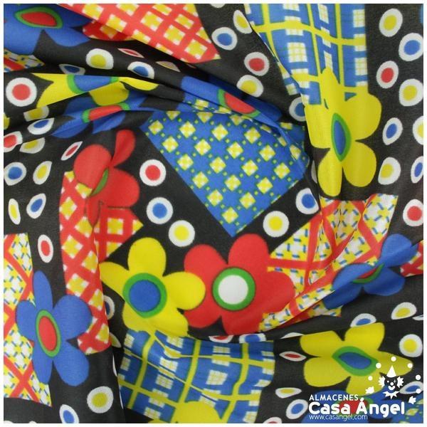 SATÍN ESTAMPADO DE FLORES SOBRE NEGRO SERIE MARGA 150cm