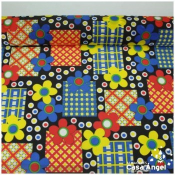 SATÍN ESTAMPADO DE FLORES SOBRE NEGRO SERIE MARGA 150cm