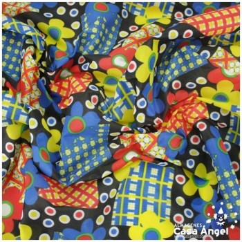 SATÍN ESTAMPADO DE FLORES SOBRE NEGRO SERIE MARGA 150cm