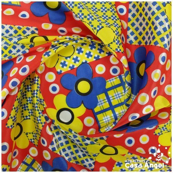 SATÍN ESTAMPADO DE FLORES SOBRE ROJO SERIE MARGA 150cm