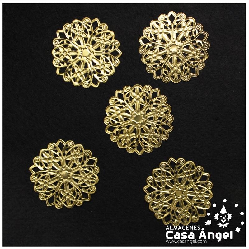 APLICACIÓN DE METAL REDONDA COLOR ORO VIEJO 45x45mm BOLSA 5uds