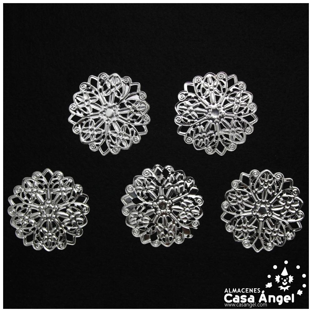 APLICACIÓN DE METAL REDONDA COLOR PLATA 45x45mm BOLSA 5uds