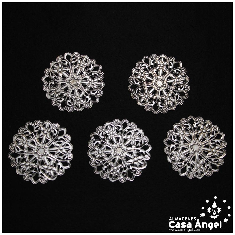 APLICACIÓN DE METAL REDONDA COLOR PLATA VIEJA 45x45mm BOLSA 5uds