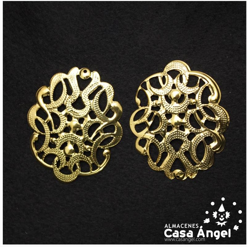 APLICACIÓN DE METAL OVALADA COLOR ORO VIEJO 50x56MM BOLSA 2uds
