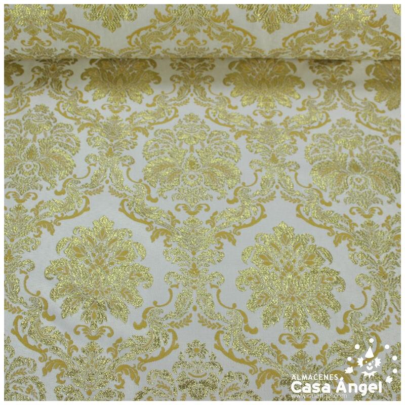 TEJIDO DAMASCO LÚREX SERIE MOLISE BLANCO Y ORO 280cm