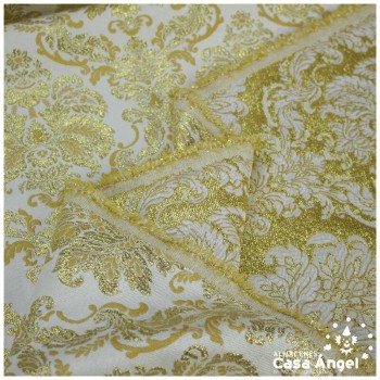 TEJIDO DAMASCO LÚREX SERIE MOLISE BLANCO Y ORO 280cm