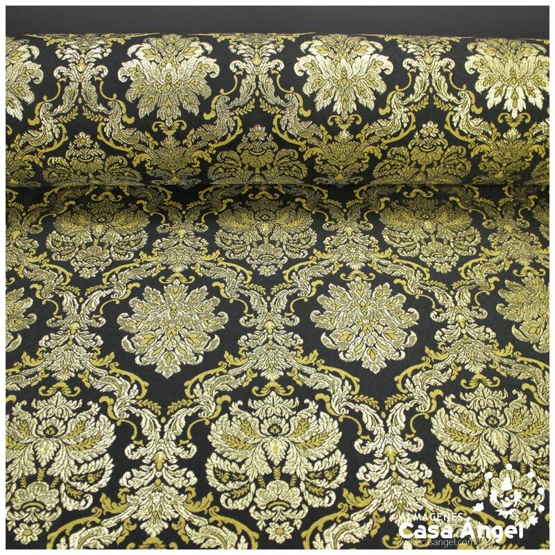 TEJIDO DAMASCO LÚREX SERIE MOLISE NEGRO Y ORO 280cm