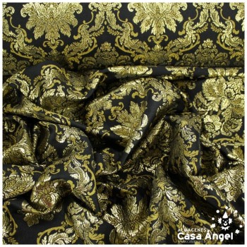 TEJIDO DAMASCO LÚREX SERIE MOLISE NEGRO Y ORO 280cm