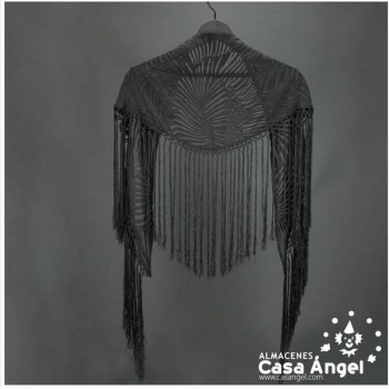 MANTÓN NEGRO CON TRANSPARENCIAS Y ESTAMPADO ADULTO