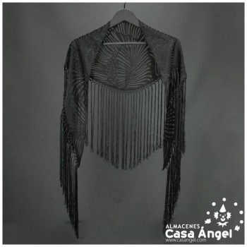 MANTÓN NEGRO CON TRANSPARENCIAS Y ESTAMPADO ADULTO