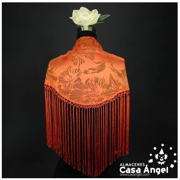 MANTÓN NARANJA CON ESTAMPADO Y TRANSPARENCIAS ADULTO