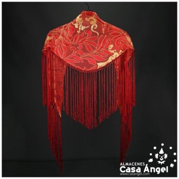 MANTÓN ROJO CON TRANSPARENCIAS Y ESTAMPADO COLOR ORO ADULTO