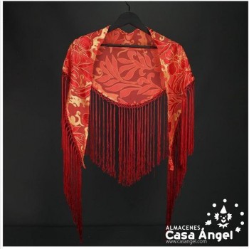 MANTÓN ROJO CON TRANSPARENCIAS Y ESTAMPADO COLOR ORO ADULTO
