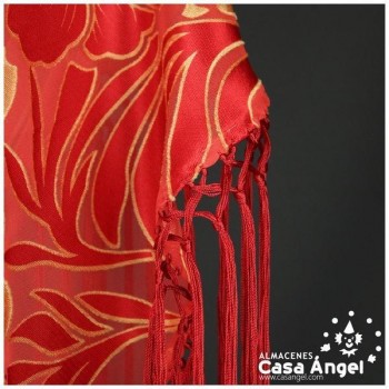MANTÓN ROJO CON TRANSPARENCIAS Y ESTAMPADO COLOR ORO ADULTO