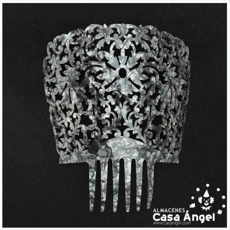 PEINETA FLAMENCA NÁCAR GRIS CALADA 24,5X23cm
