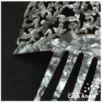 PEINETA FLAMENCA NÁCAR GRIS CALADA 24,5X23cm
