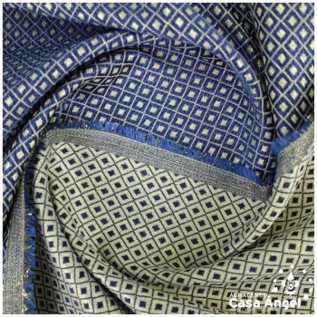 BROCADO REVERSIBLE CON MOTIVO AZUL DE ROMBOS SERIE NANCY 280cm