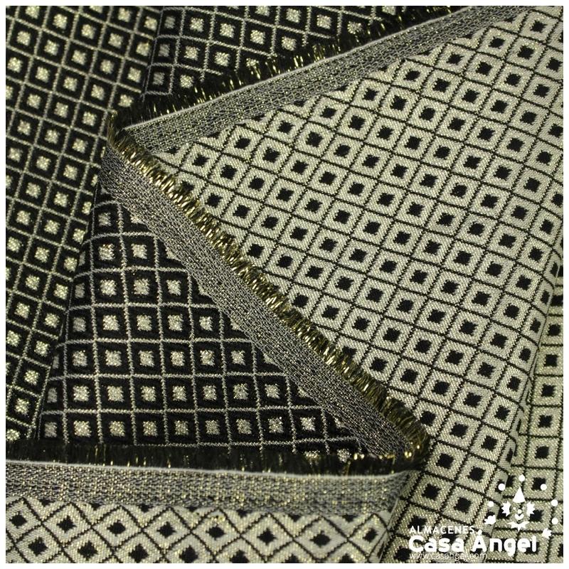 BROCADO REVERSIBLE CON MOTIVO NEGRO DE ROMBOS SERIE NANCY 280cm
