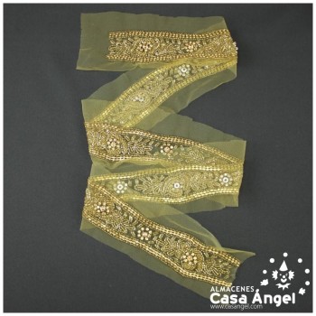 PASAMANERÍA COLOR ORO CON PEDRERÍA STRASS BORDADA A MANO