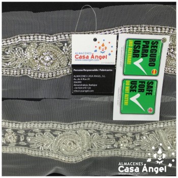 PASAMANERÍA COLOR PLATA CON PEDRERÍA STRASS BORDADA A MANO