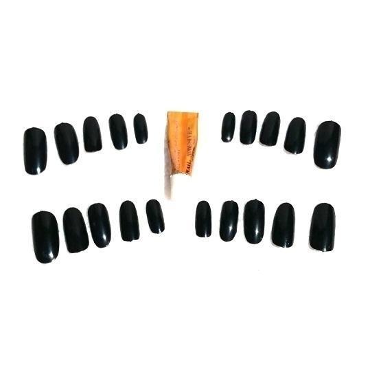 BLISTER DE 24 UÑAS NEGRAS METALIZADAS CON PEGAMENTO ADHESIVO