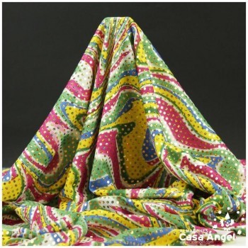 PAN DE ORO ESTAMPADO MULTICOLOR CON LENTEJUELAS 140cm