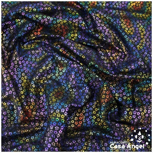PUNTO NEGRO ESTAMPADO CON FLORES MULTICOLOR SERIE TEA 140cm