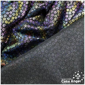 PUNTO NEGRO ESTAMPADO CON FLORES MULTICOLOR SERIE TEA 140cm