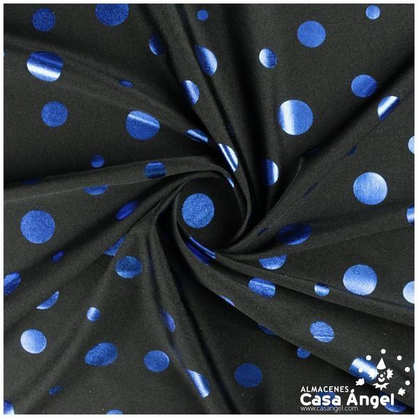 LYCRA GRUESA NEGRA CON LUNARES AZULES SERIE TULIPÁN 150cm