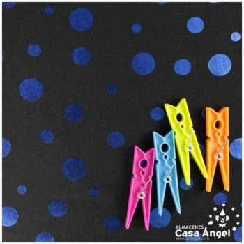 LYCRA GRUESA NEGRA CON LUNARES AZULES SERIE TULIPÁN 150cm