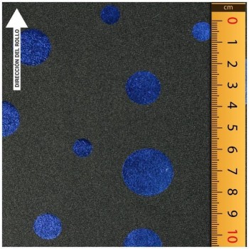 LYCRA GRUESA NEGRA CON LUNARES AZULES SERIE TULIPÁN 150cm