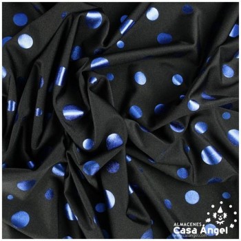 LYCRA GRUESA NEGRA CON LUNARES AZULES SERIE TULIPÁN 150cm