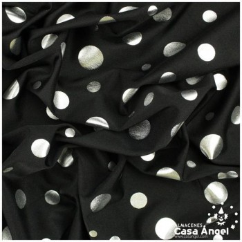LYCRA GRUESA NEGRA CON LUNARES PLATEADOS SERIE TULIPÁN 150cm
