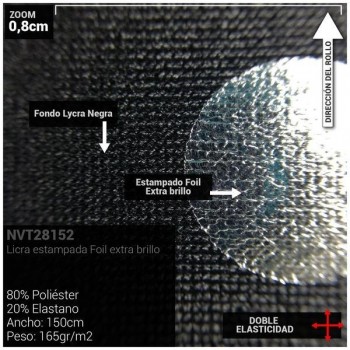 LYCRA GRUESA NEGRA CON LUNARES PLATEADOS SERIE TULIPÁN 150cm