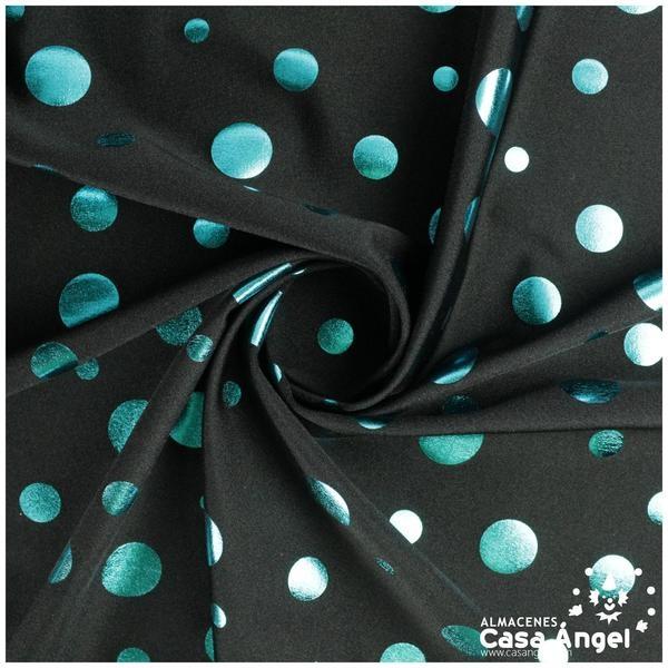 LYCRA GRUESA NEGRA CON LUNARES TURQUESA SERIE TULIPÁN 150cm